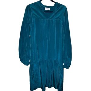JEUNE OTTE Teal silk tiered midi dress Chicago boutique